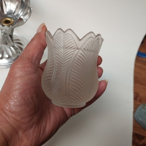 Vintage* 3 Arm Silver Alloy with White Faroy Votive Glass - Picture 5 of 9